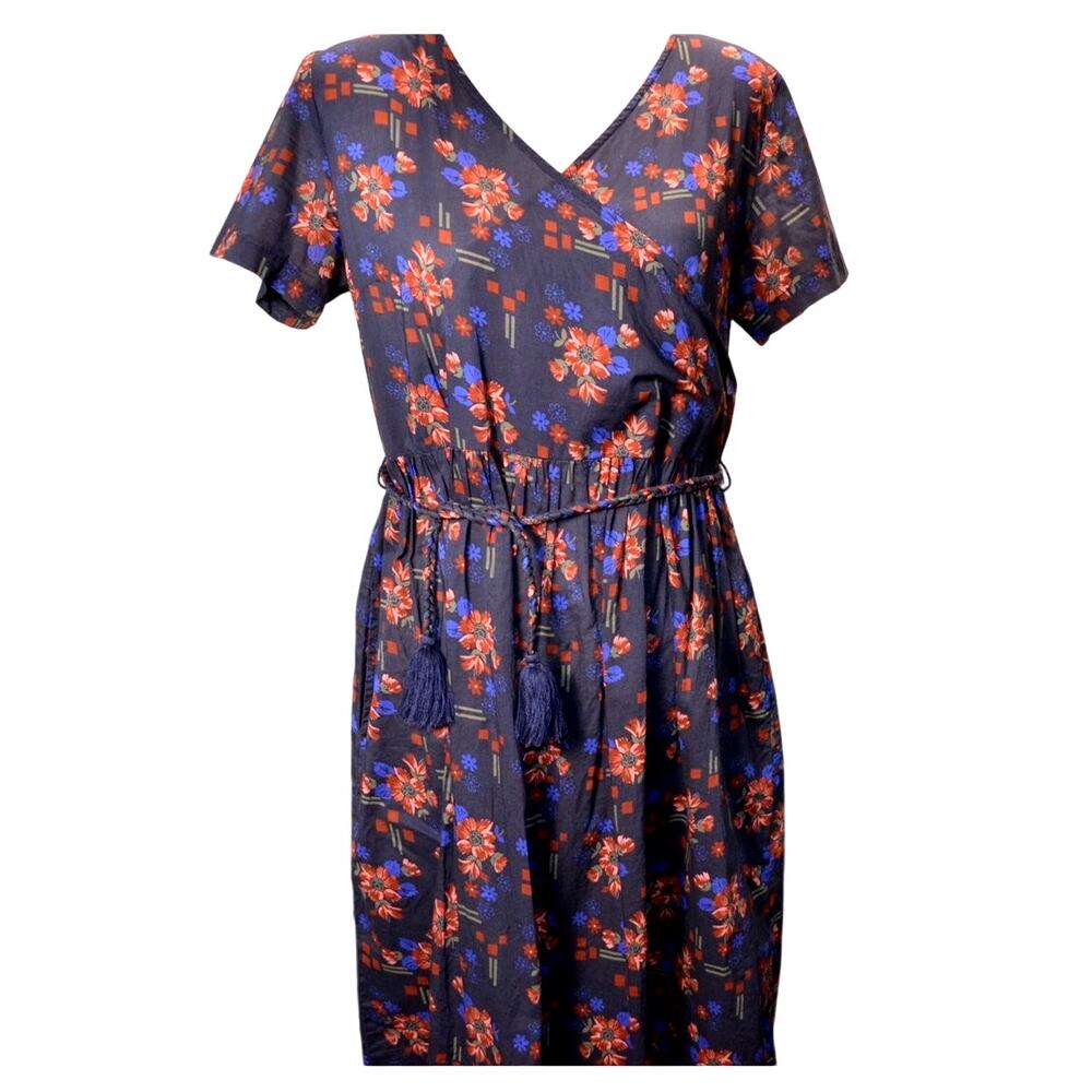 Lazybones Floral Wrap Dress Organic Cotton V-Neck Size Small Anthropologie Boho